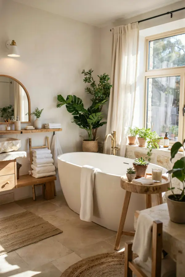 Neutral Bathroom Aesthetic | Cozy Candlelight & Natural Tones | Small Bathroom Decor Ideas