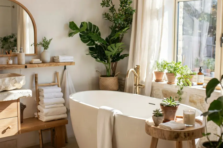 Neutral Bathroom Aesthetic | Cozy Candlelight & Natural Tones | Small Bathroom Decor Ideas