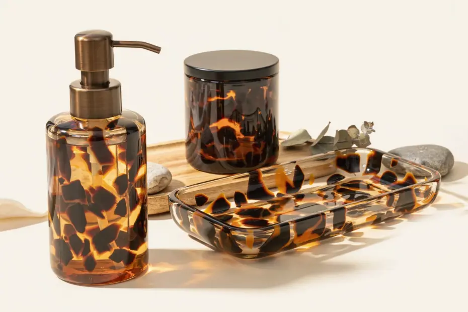 Tortoise Soap Pump for Aesthetic Bathroom Decor | Vintage Colored Glass Accessory