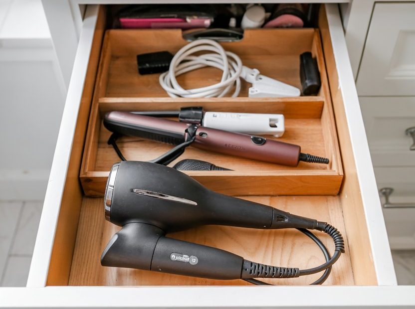 Bathroom Drawer Organization Ideas: Luxury Wood Organizer for Hair Tools