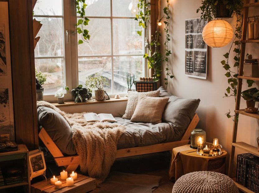 Boho Bedroom Aesthetic with LED Lights and Candles for Cozy Nights