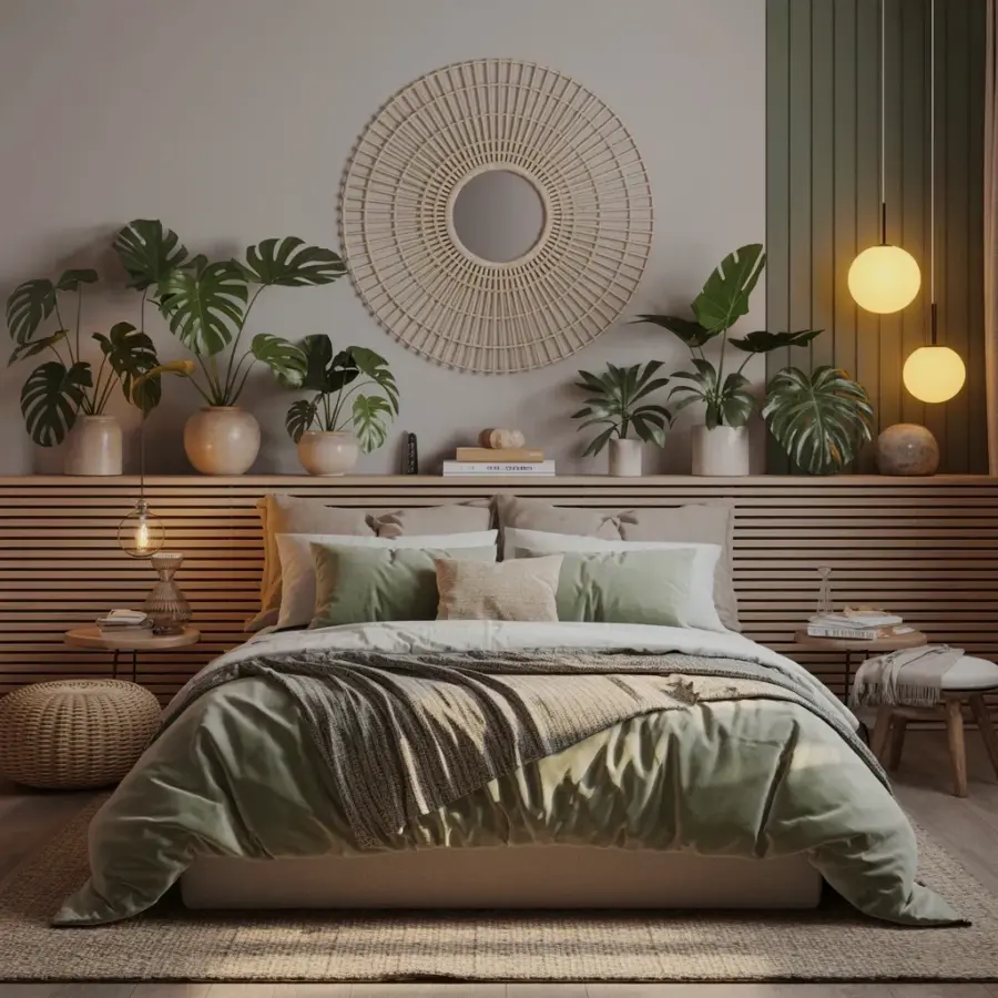 Boho bathroom design for summer: breezy rattan & earthy tiles