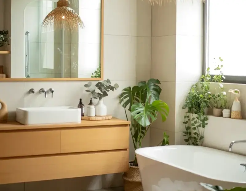 How to create a warm minimalist bathroom (with plants!)