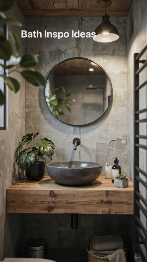 Earthy Bathroom Ideas: Wood, Stone & Plant Combo for Calm