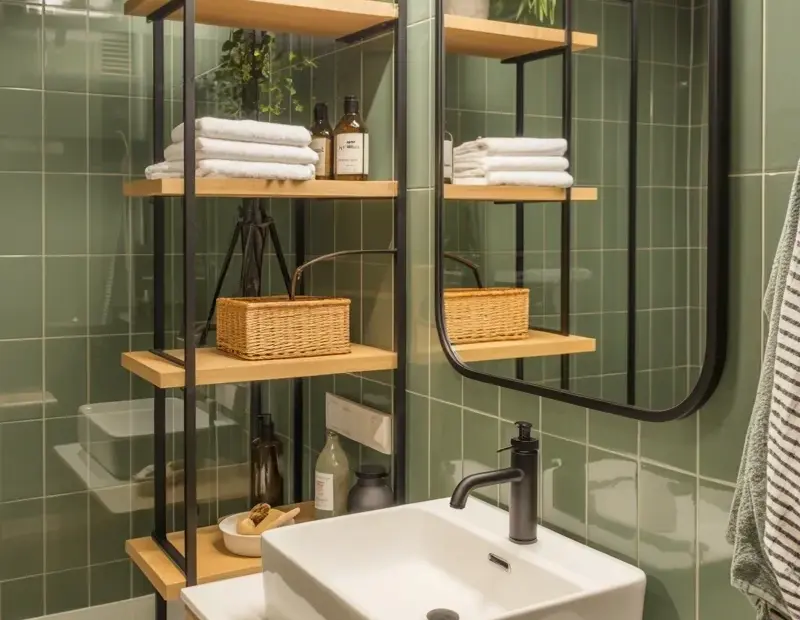 Sage green bathroom shelving: quick styling tips for a minimalist look