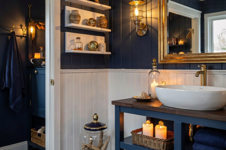 Coastal Bathroom Ideas for a Seaside Retreat | Light Blue & White Palette with Jute Accents