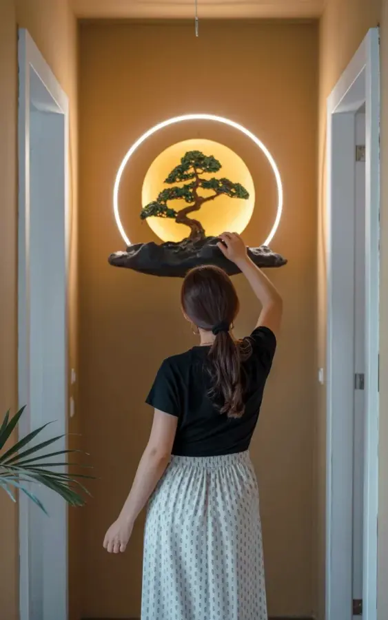 This Moon Wall Art with Bonsai Tree is the Best Hallway Decor I've Seen